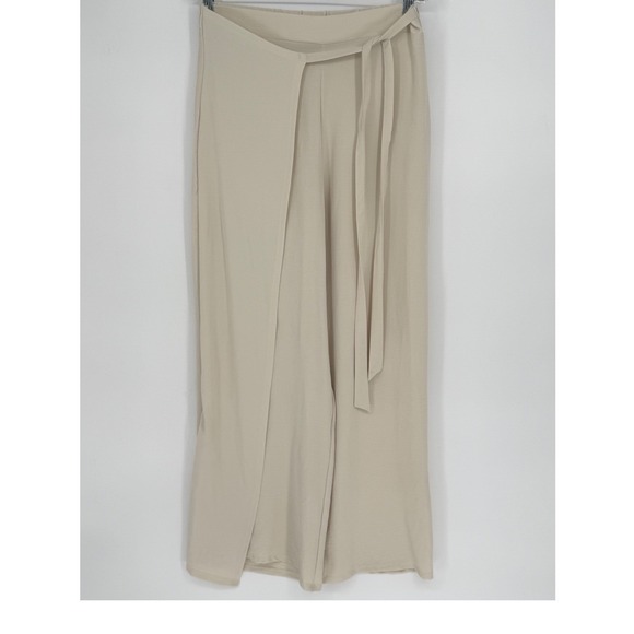 ZARA Beige Wrap Style Palazzo Wide Leg Pants XL Resortwear Party Vacation 101-02 - Picture 12 of 13